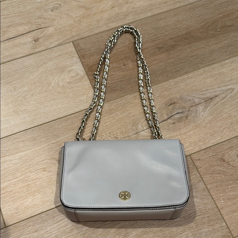 Tory Burch Light Gray Shoulder Bag with Chain Strap
